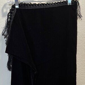 Vintage Black Velvet Shawl with Fringe